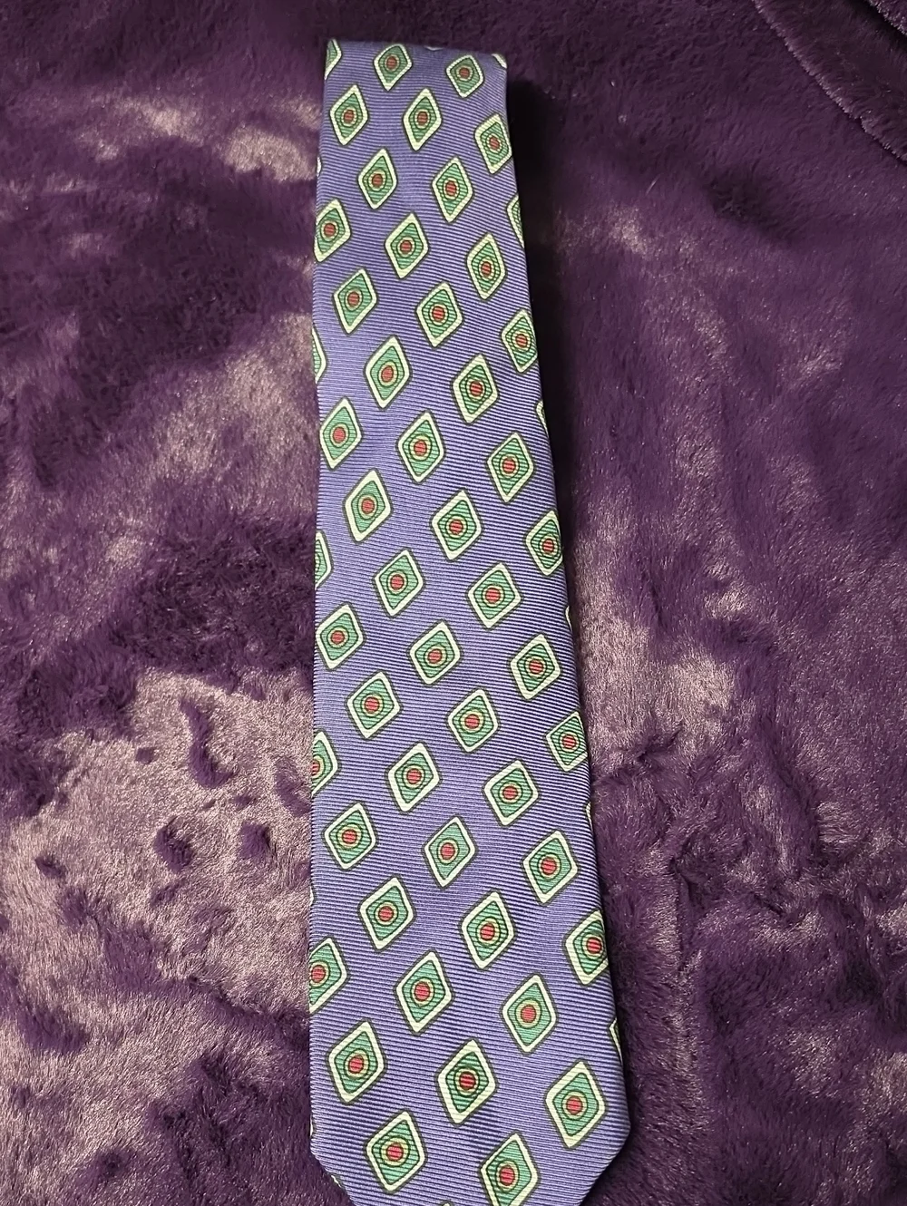 Polo by Ralph Lauren Purple Silk Tie with Green and Red Diamond Motifs